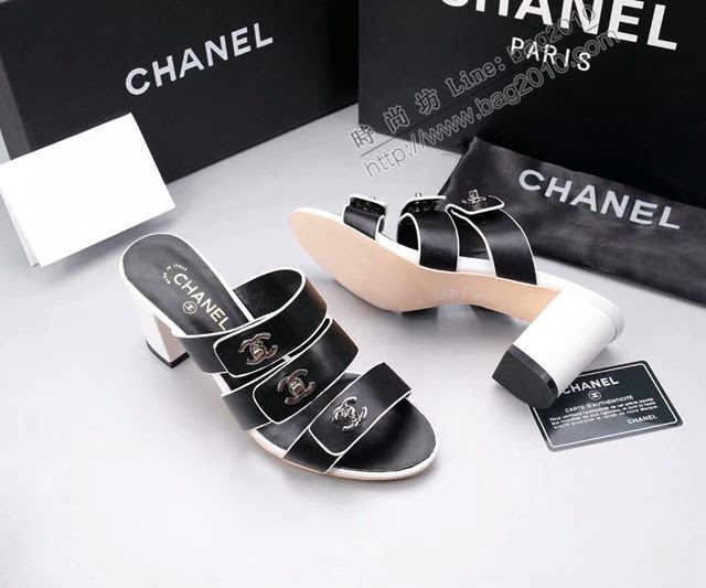 Chanel女鞋 香奈兒新款拖鞋 Chanel高跟涼拖鞋  naq1109